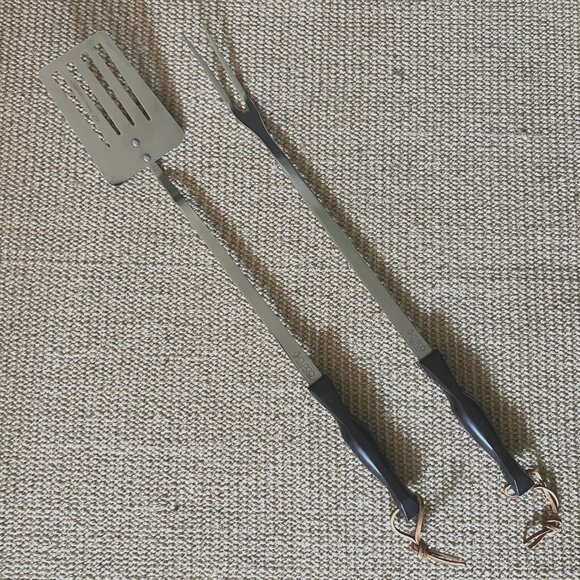 CUTCO BBQ Grill Tools Set 20" Long Spatula Fork 1706 1707 Classic Brown Swirl - Picture 1 of 5